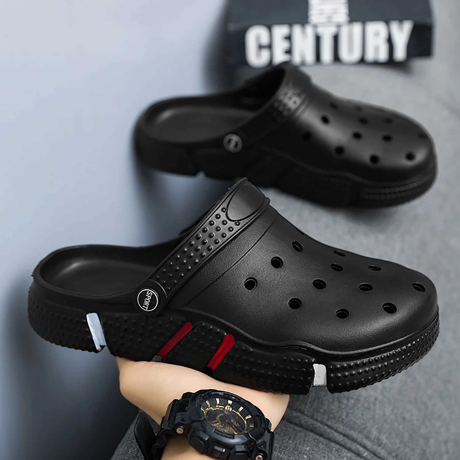 New Arrival Large size slider mens fashionable garden shoes Eva soft sole hollow toe flip sandals mens casual beach slider T250407