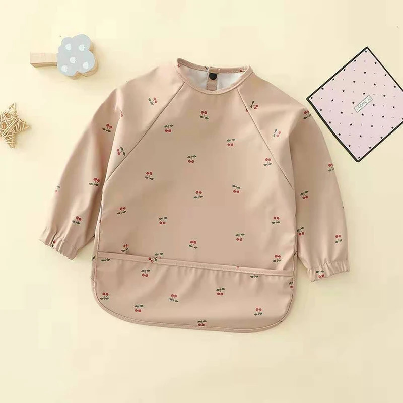 Kids Baby Feeding Bibs Waterproof Long Sleeve Apron with Pocket Toddler Burp Cloth Boys Girls Anti-dirty Art Smock Baby Stuff 250407