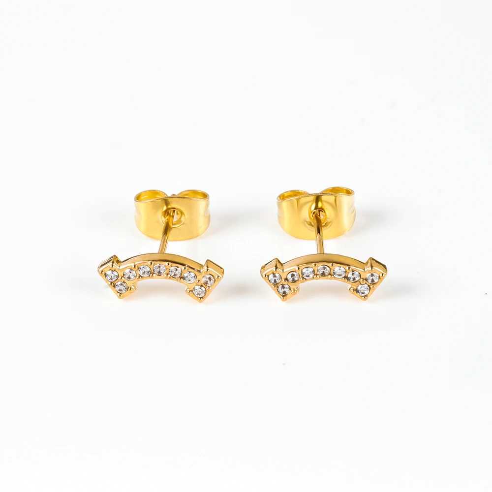 1 Pair of Stainless Steel Versatile and Minimalist Zirconium Inlaid Smile ear Studs EarringsC250407