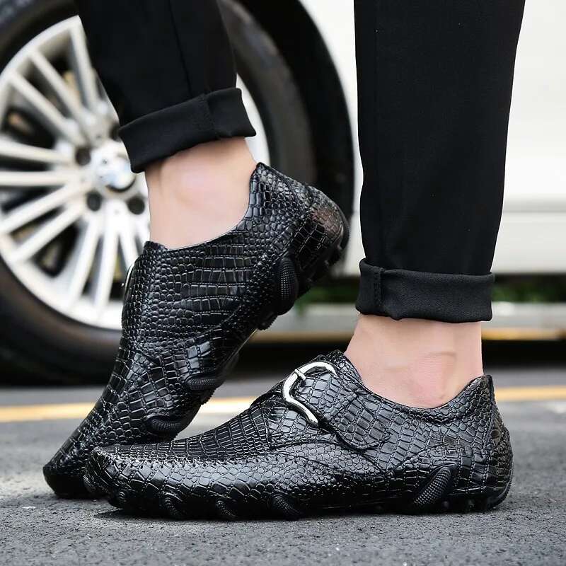 Crocodile Skin Loafer Men Genuine Leather Slip-On Moccasins Handmade Male Outdoor Casual Shoes Drive Walk Leisure