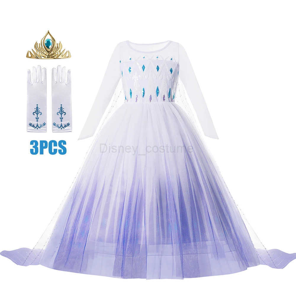 Disney Elsa Dress for Kids Girl White Mesh Sequins Ball Gown Princess Dress Fancy Birthday Carnival Party Children Clothing 2-10Y Dress X250408
