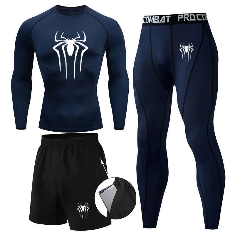 3Pc Winter Thermal Underwear Men Set Compression Sports Suit Long Johns Clothes Running Tracksuit Wear Exercise Workout Tights