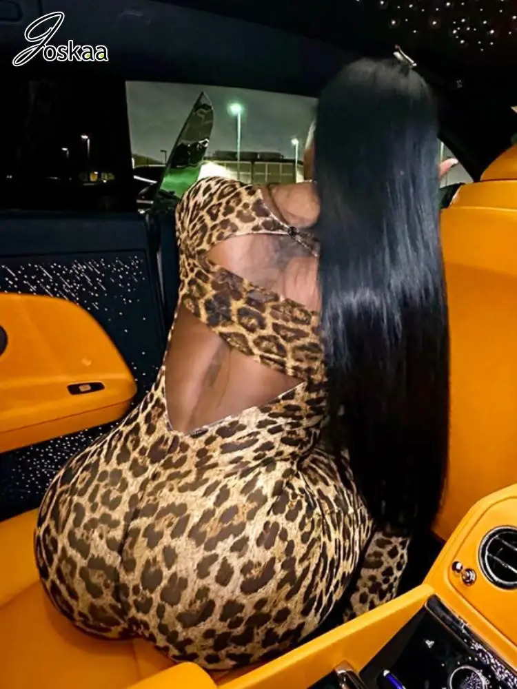 Joskaa Leopard Print Hollow Jumpsuits Women Sexy V-Neck Full Sleeve Backless Skinny One Piece Overalls Nightclub Y2K Streetwear 250407