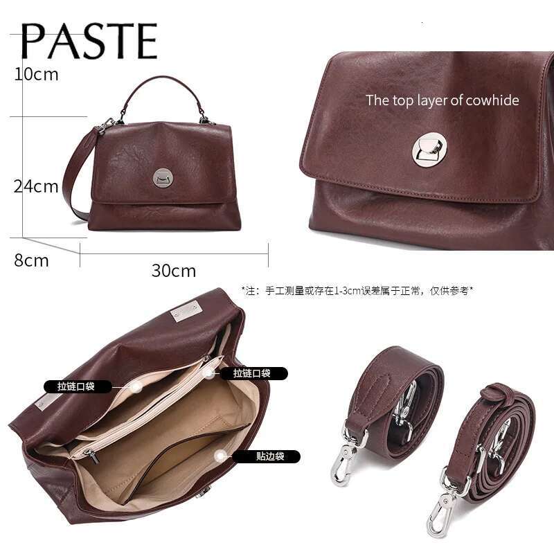 Retro Style Aesthetic Appearance Women Messenger Vegetable Tanned Cowhide Leather Female Shoulder Bag Lock Handbag