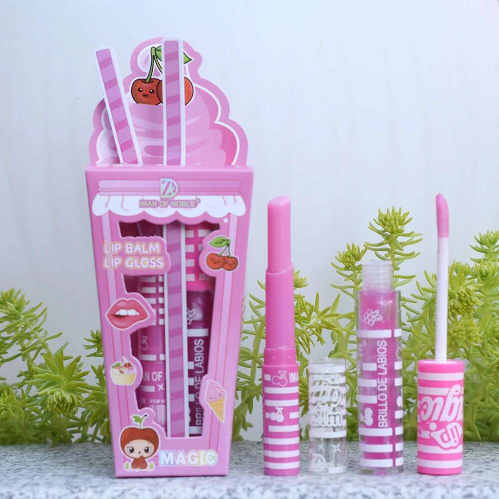 Cute Cartoon Shiny Oil Set Lip Gloss Girls Woman Waterproof Longlasting Natural Moisturizing Lips Makeup