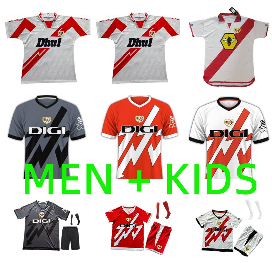 24 25 Rayo Vallecano Soccer Jerseys 94 95 01 02 Retro 2024 2025 FALCAO JAMES Maillots Mens UNAI LOPEZ TREJO GARCIA NTEKA 1994 1995 Football Shirt Uniform Men kids kit