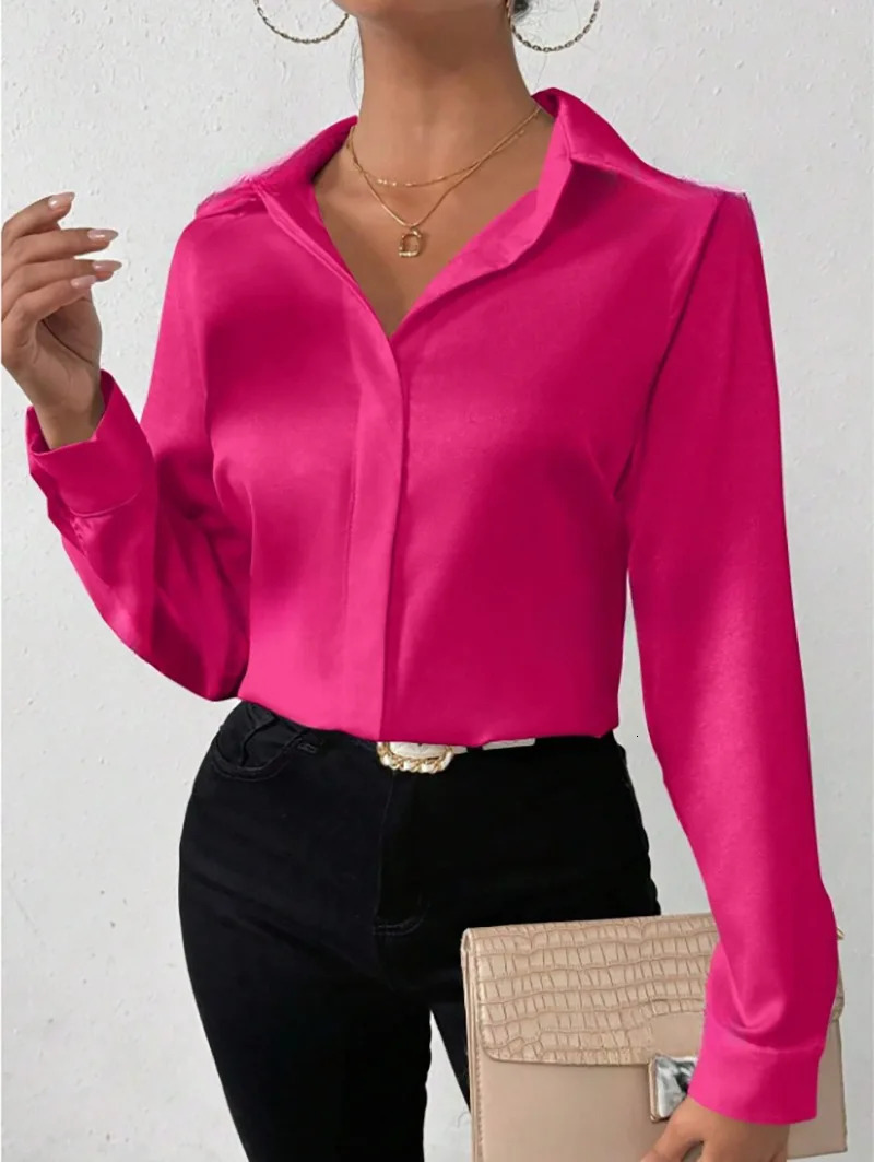 Womens long sleeved silk shirt European and American style cross-border clothing high-quality and fashionable womens shirt 250402