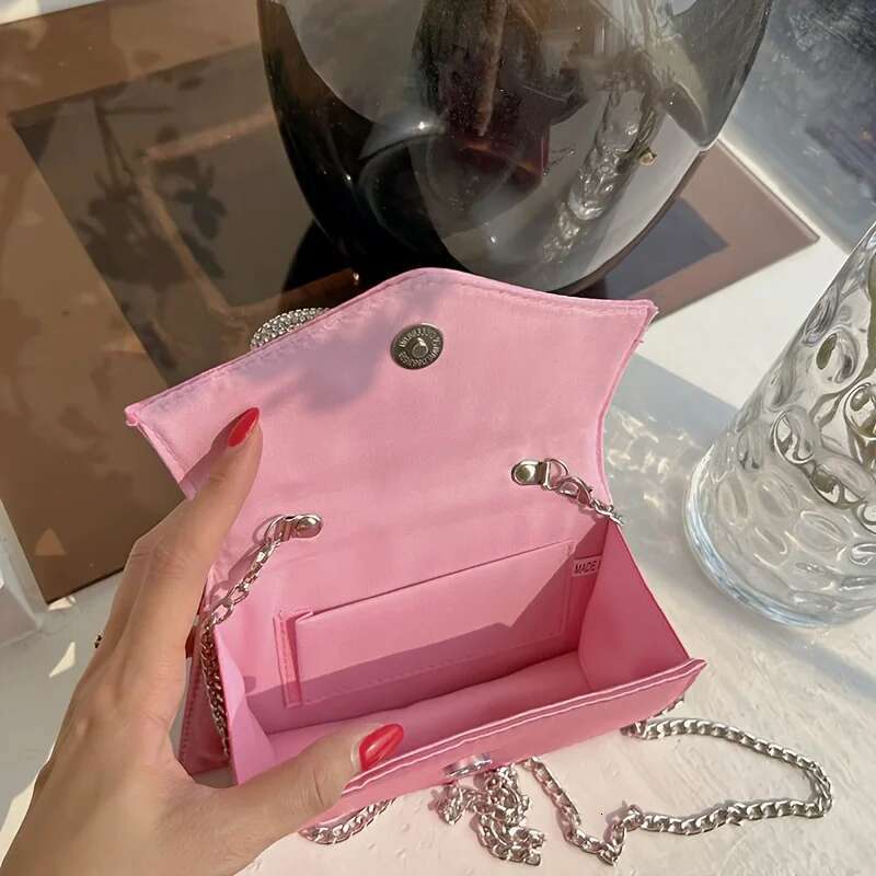 Chic Satin Evening Party Clutch Women's Elegant Shoulder Mini Square Bag, Glittering Rhie Bow Decor Prom Purse