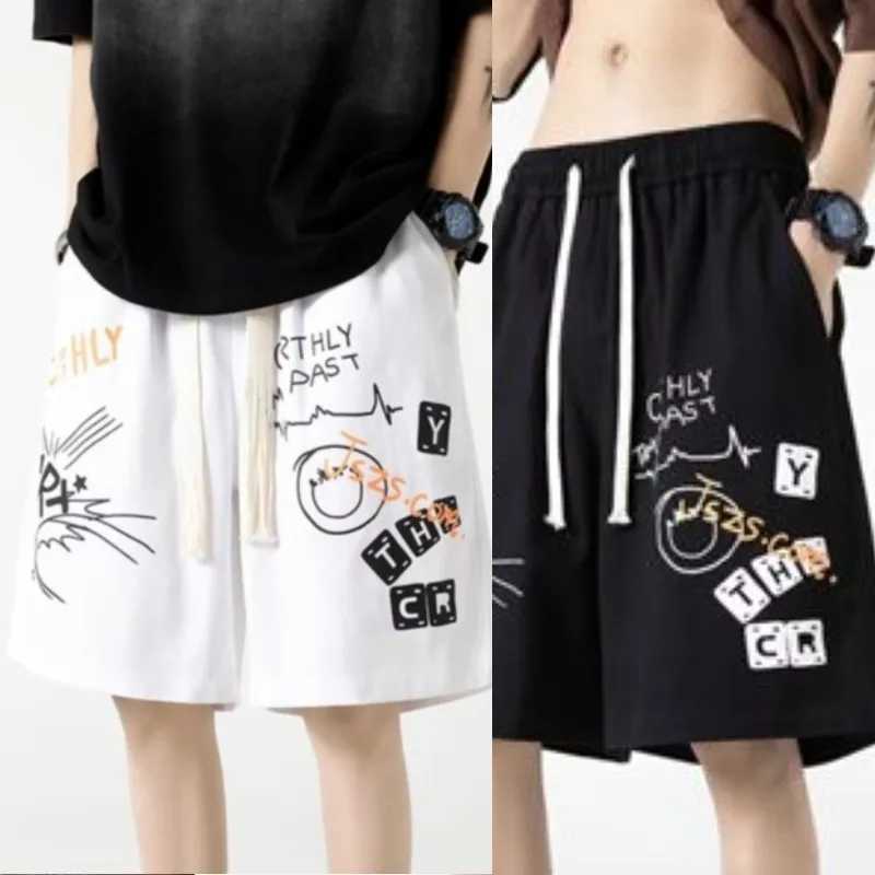 Oversized shorts retro colored graffiti printed shorts from American college couples five oclock basketball shortsXJ250407