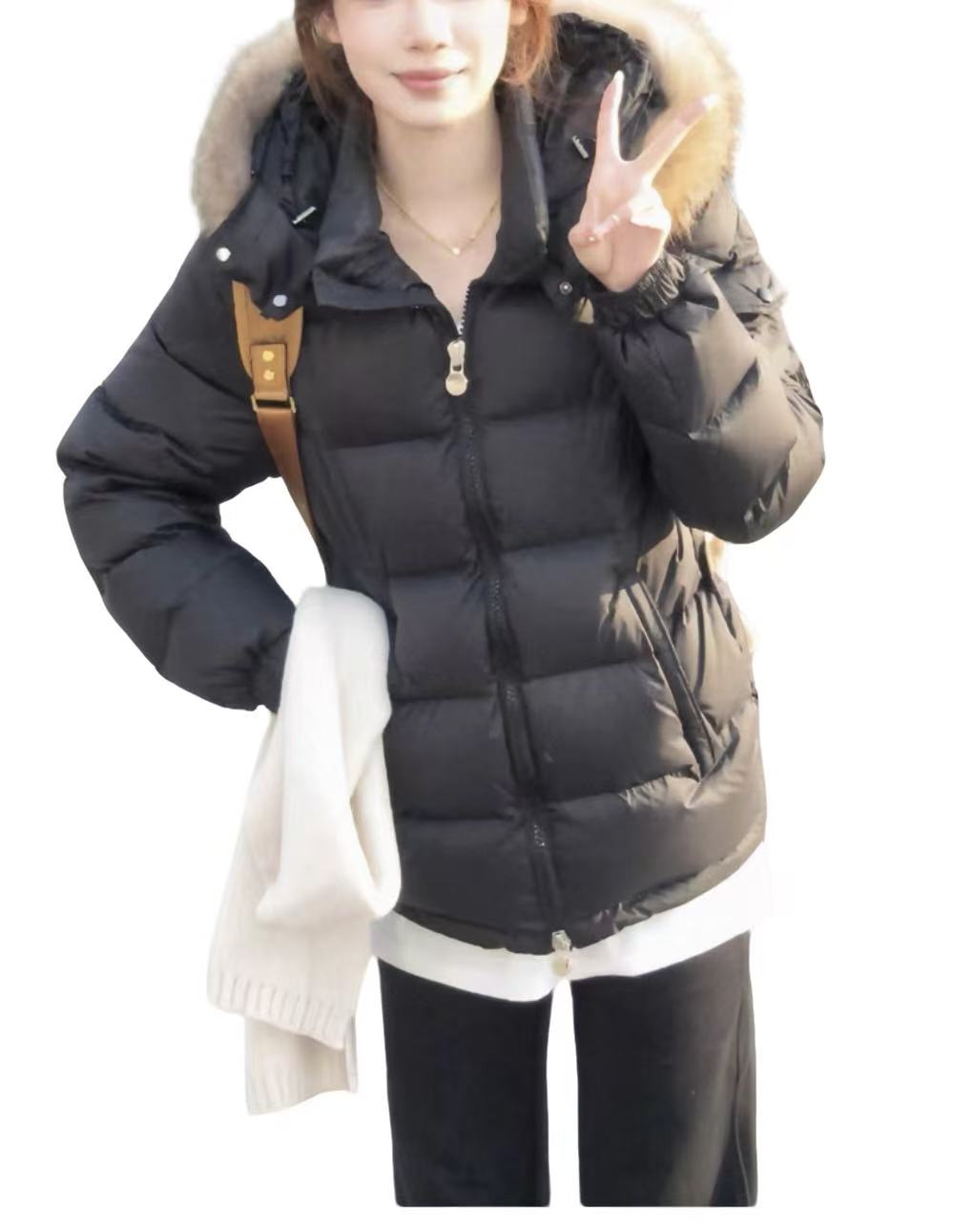 Women's winter thickened down jacket with fur collar, hooded, windproof and warm, for everyday wear