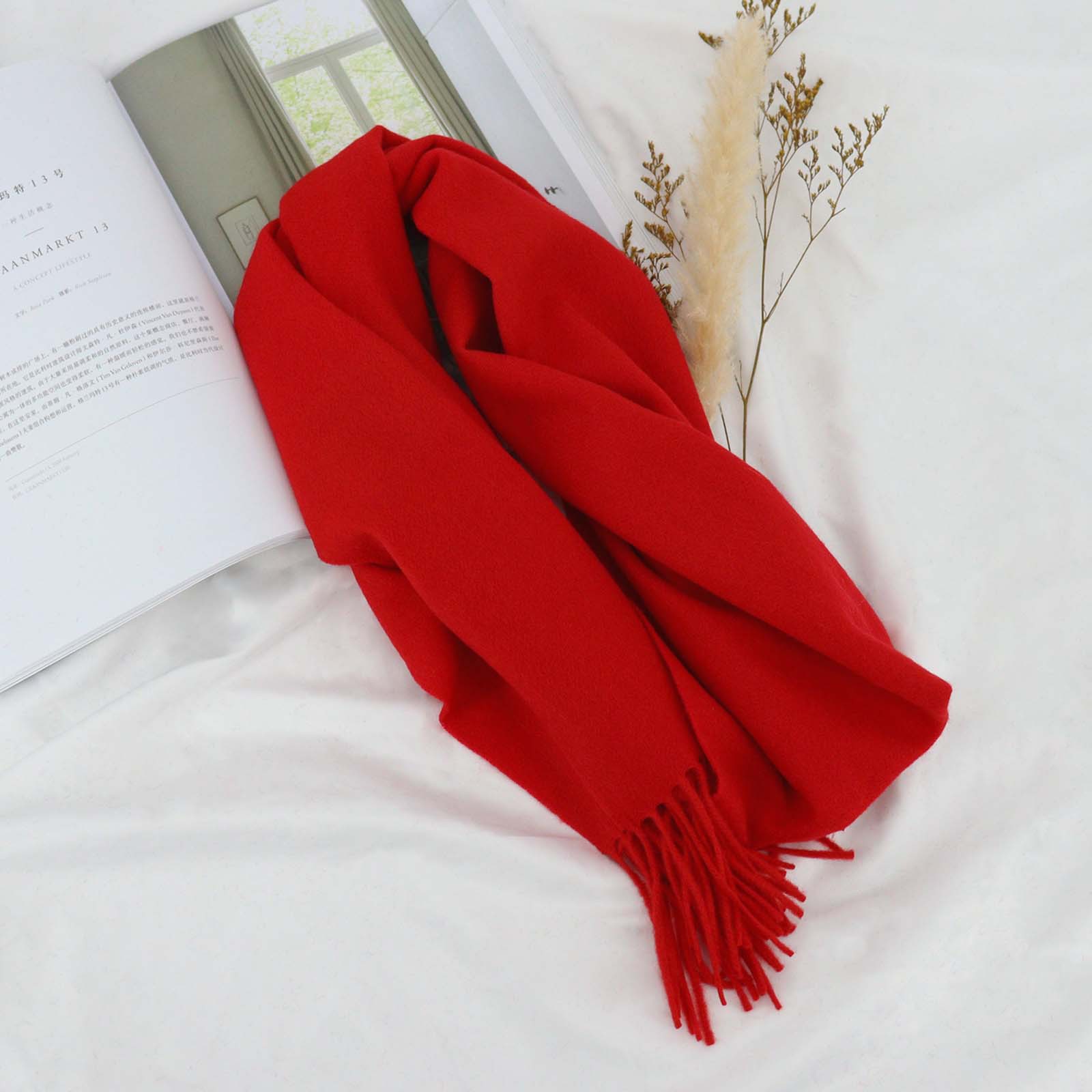 K333 Cross-border solid color 100% wool scarf for women autumn and winter high-end versatile winter thickened neck scarf men's shawl wholesale