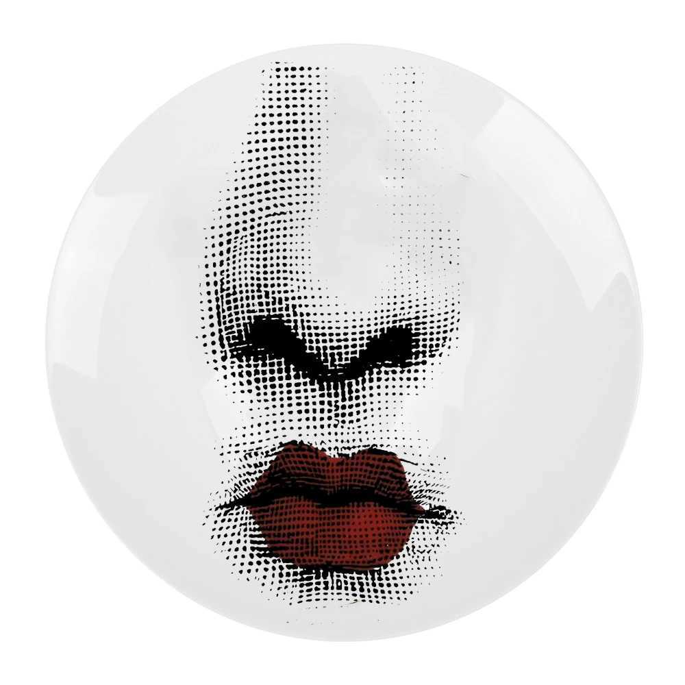 European Face Vintage Lady Face Red Lips Decorative Panel Morden Ceramic Wall Mounted Painting Plate Creative Wall Mounted X250408