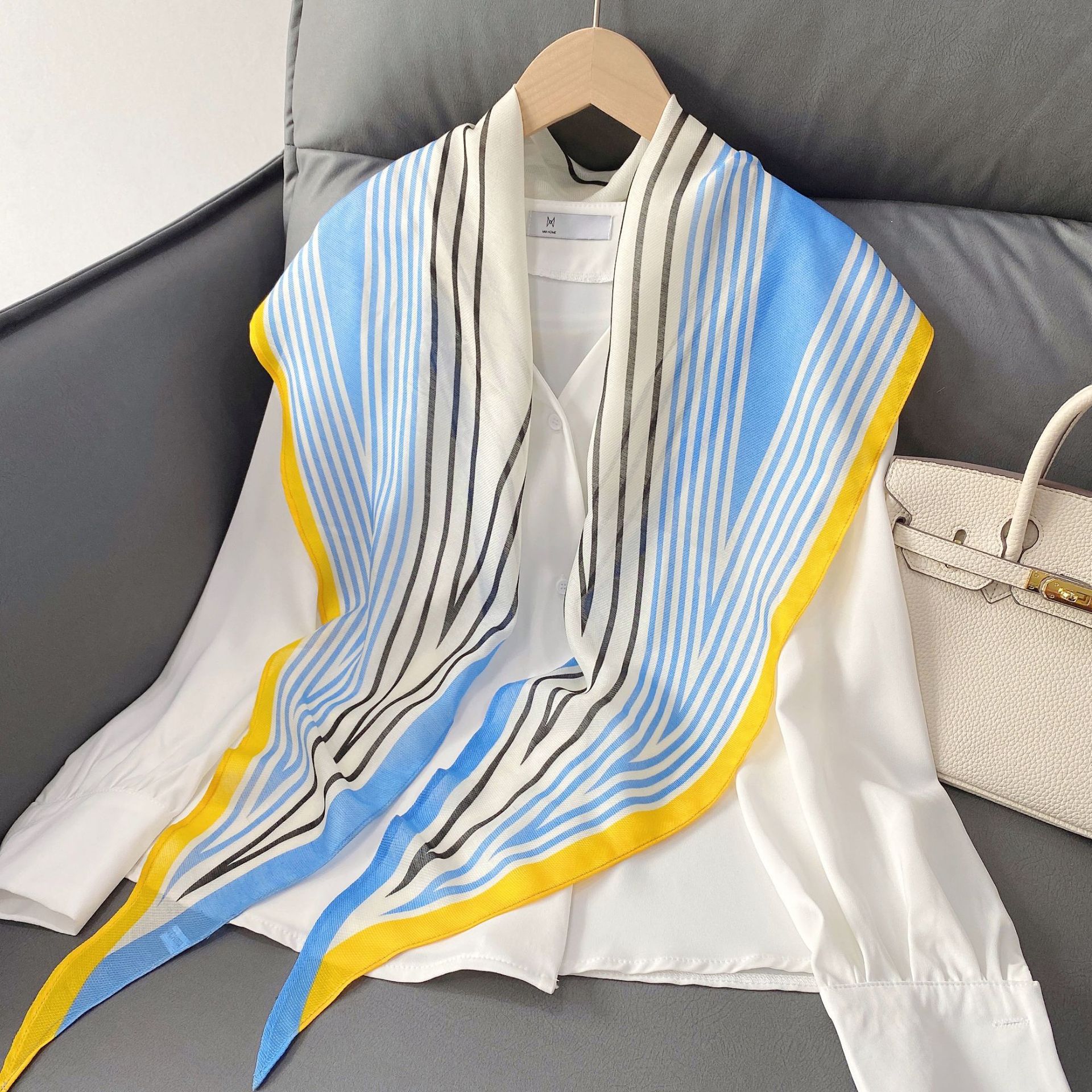 790919 Korea Dongdaemun simple style striped scarf decoration all-match small scarf female diamond trendy printed hairband