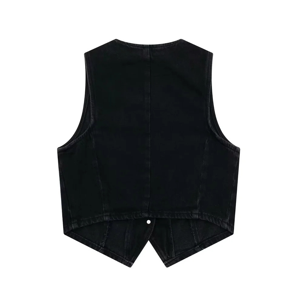 PB ZA Spring Summer Womens Short denim Tank Top in Stock Double breasted Midi Denim Skirt Set 250408