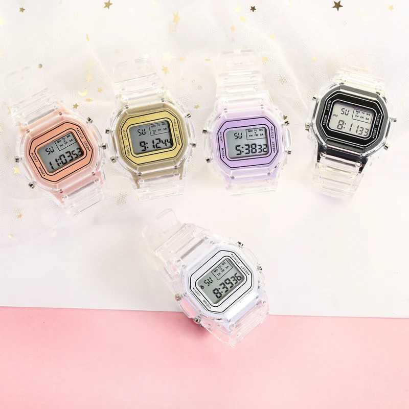 Mens electronic watch rose gold silicone strap transparent dress LED digital watch sports watch Relogio FemininoT250408