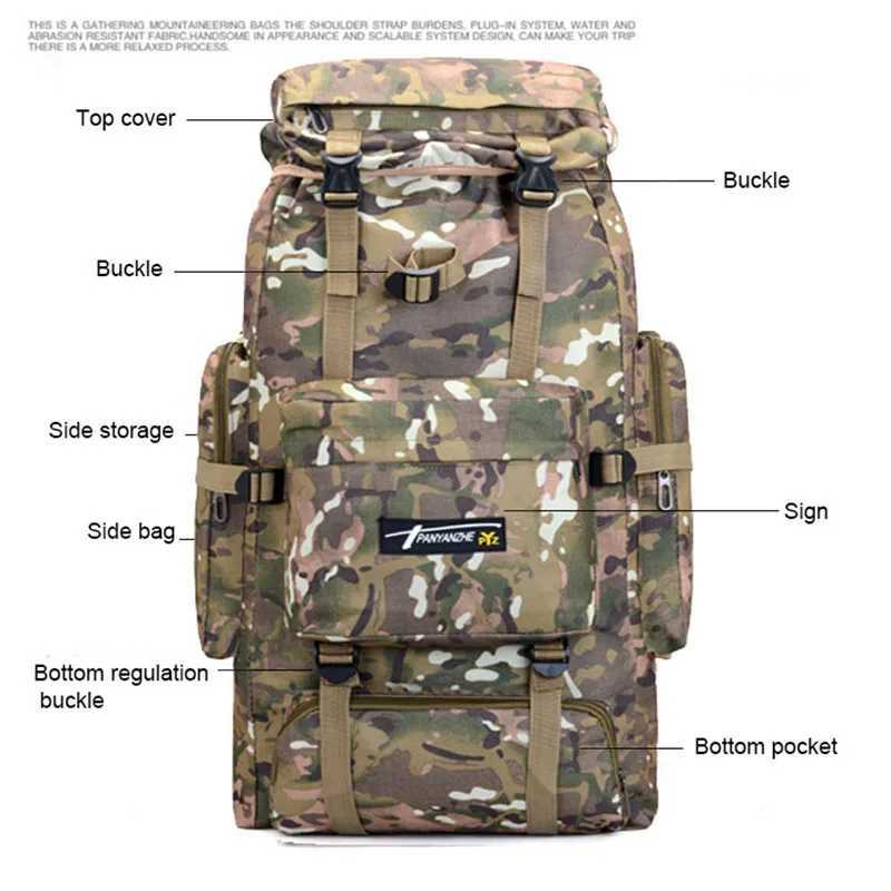 Outdoor Bag Camping Waterproof Bag training Equipment Backpack 70L Large Capacity Mountaineering 3D Backpack Camping TacticalC250407