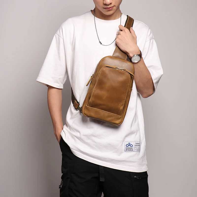 Mens leather camisole bag chEST bag handmade shoulder cross body daily bag fAshionable waist bag Leathfocus Z250407
