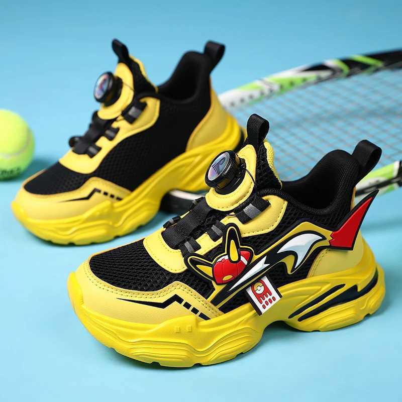 Classic yellow childrens sports shoes summer mesh lightweight childrens casual sports shoes fashionable design knob girls sports shoes W250407