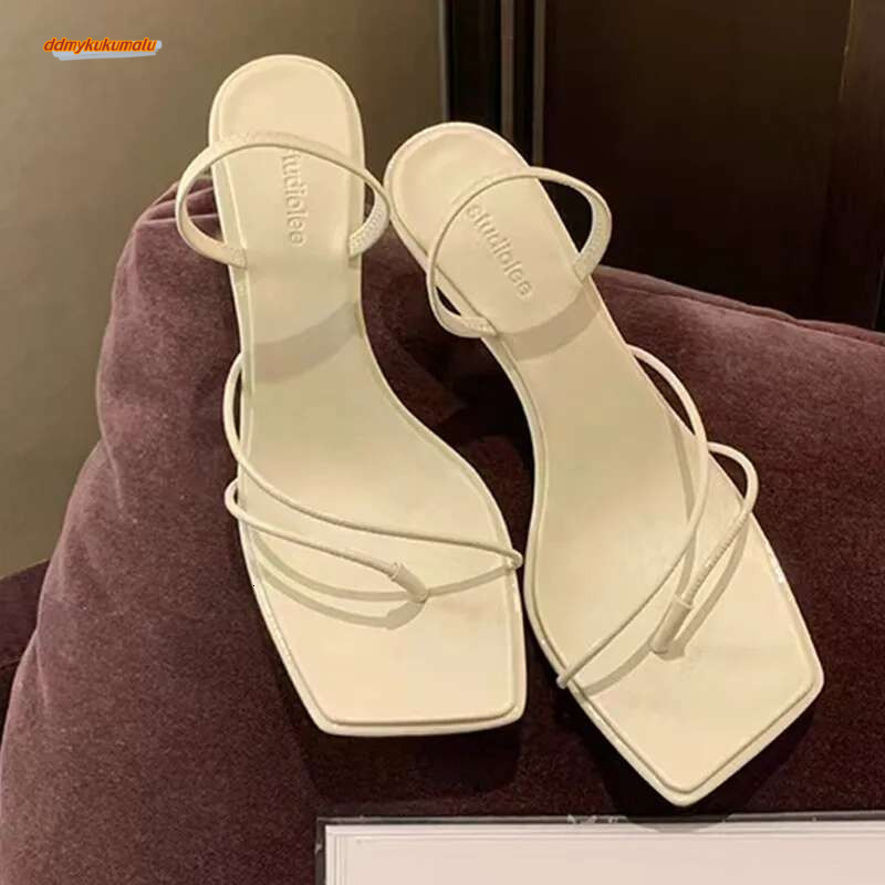 2025 New French Fine Strap Square Head Design Sandals for Women's Summer Sexy Open Clip Toe High Heel Shoes ddmykukumalu