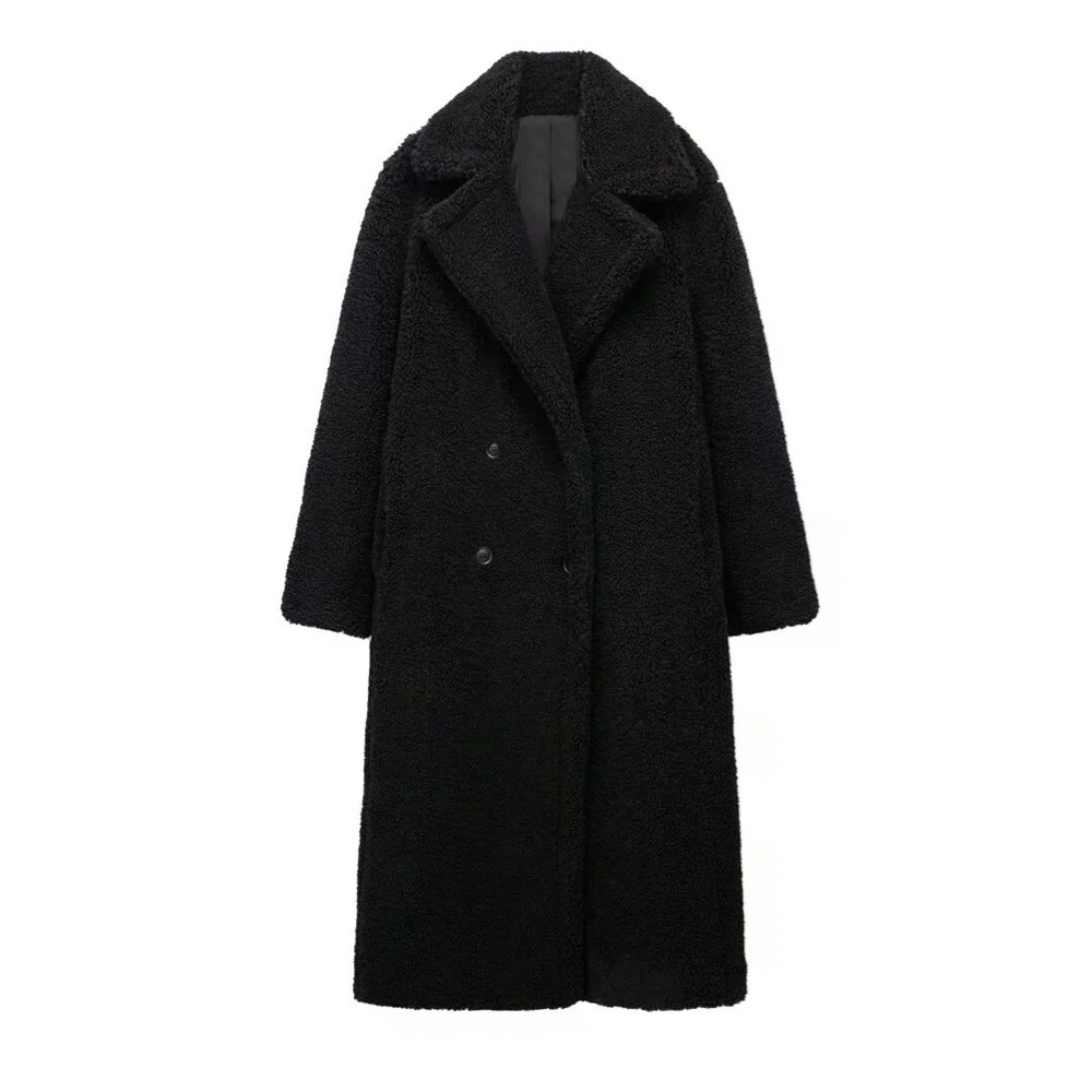 Loose collar lambhair fleece button decoration long coat jacket for womens autumn and winter style 251104