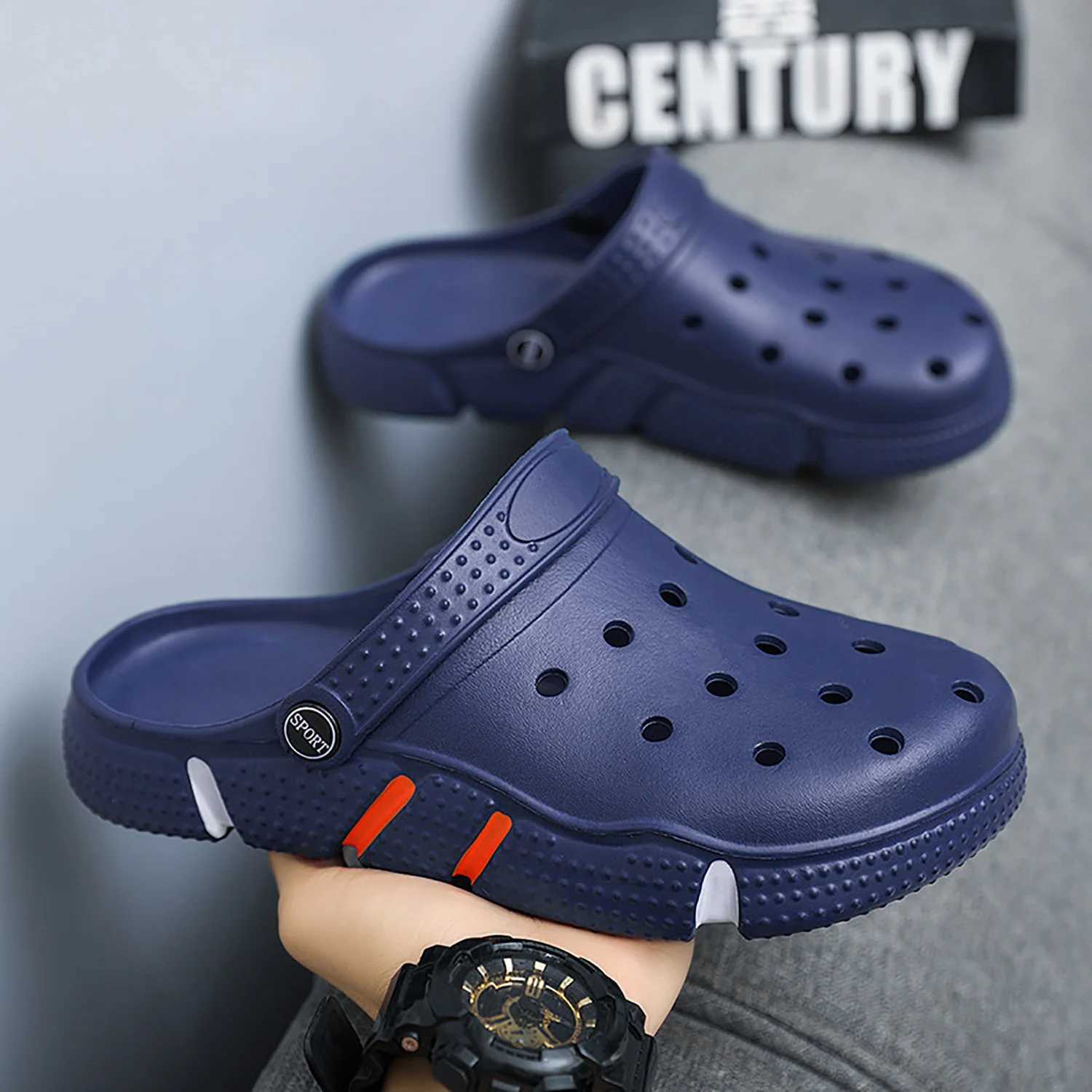 New Arrival Large size slider mens fashionable garden shoes Eva soft sole hollow toe flip sandals mens casual beach slider T250407