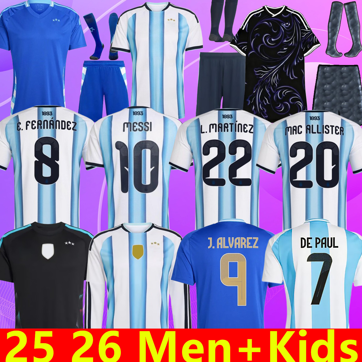 25 26 World Cup Special Edition Argentinas jersey Long sleeves kit 2025 2026 soccer Jersey GARNACHO DE PAUL Football Shirts Men MESSI L.MARTINEZ Kids training sets