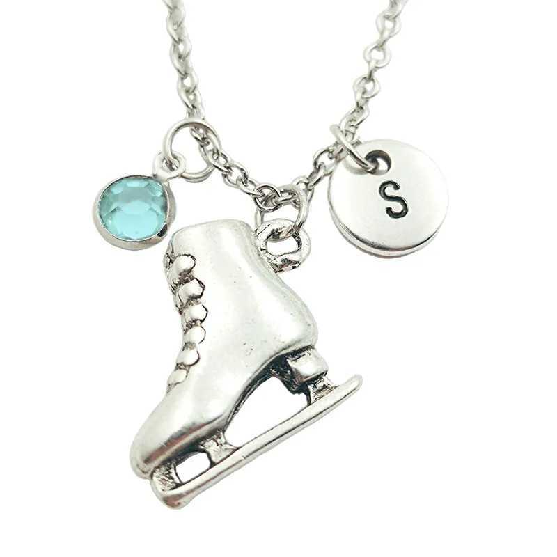 Ice Skates Creative Initial Letter Monogram Birthstone Necklace Fashion Jewelry Women Christmas Gifts Accessories PendantsC250407