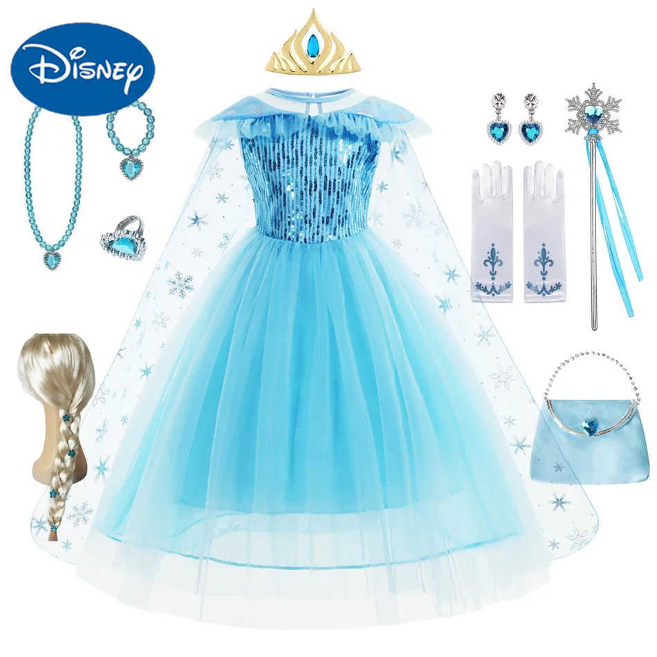 Disney Girl Elsa Dress Costume Childrens Role Play Princess Dress Snow Queen Vestido Childrens Birthday Party Sukienki X250408
