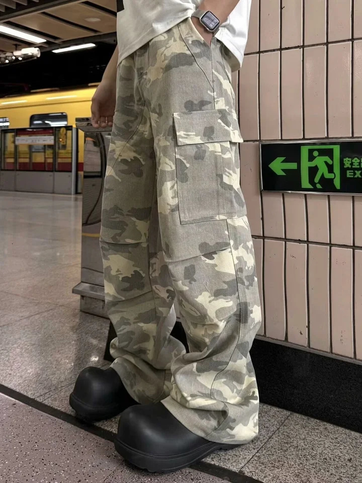 Yao888 military style fashion trend y highquality wide leg pants Cleanfit jeans street wear womens cargo 250407