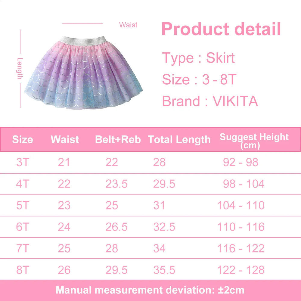 VIKITA Kids Mermaid Print Skirt Girls Colorful Gradient Princess Mini Skirts Girls Party Beach Casual Skirts Children Costumes 250408