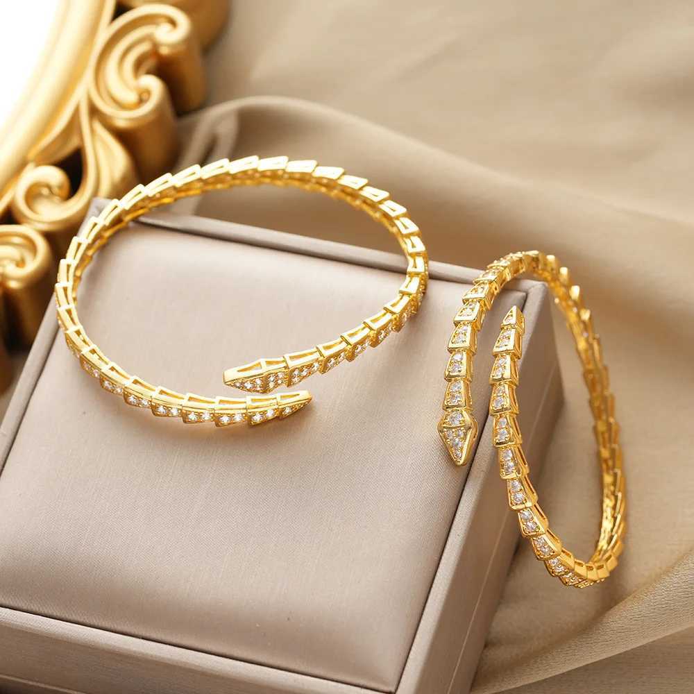 Stainl Steel Snake Bone Open Bracelet for Wen Snake Design Cuff Bangle with 5A Cubic Zirconia Jewelry Gift for PartyC250408