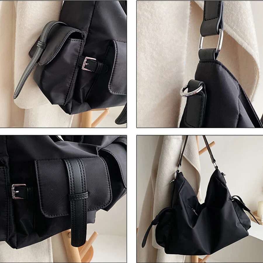 Casual Tote Bag Nylon Large Shoulder Bags For Women 2022 Trend Travel Messenger Handbags And Purses Bolsa Feminina Black