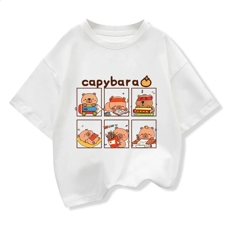 Children Short Sleeved Tees tshirt Cute Capibara Kids Cotton O-neck Casual Tops Loose T-shirt For Summer Teen Boys Clothes 250408
