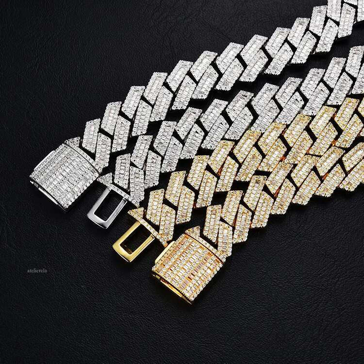 12mm Sier Hip Hop Vvs Dia Moissanite Baguette Cuban k Chain