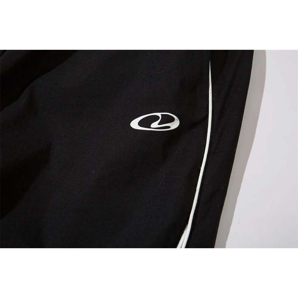 Contrast Paneled Pants Mens Summer Streetwear Elastic Waist Loose Straight Sports Trousers Men