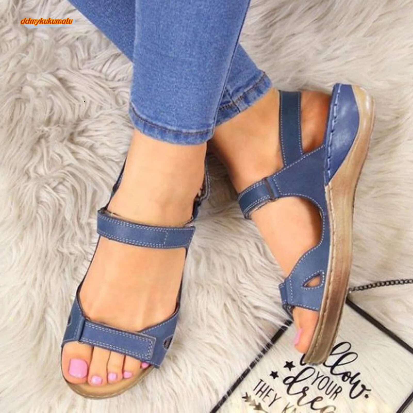 Summer Cool Flat Air Permeable Open Toe Design Sandal for Senile Women Size 35-43 ddmykukumalu
