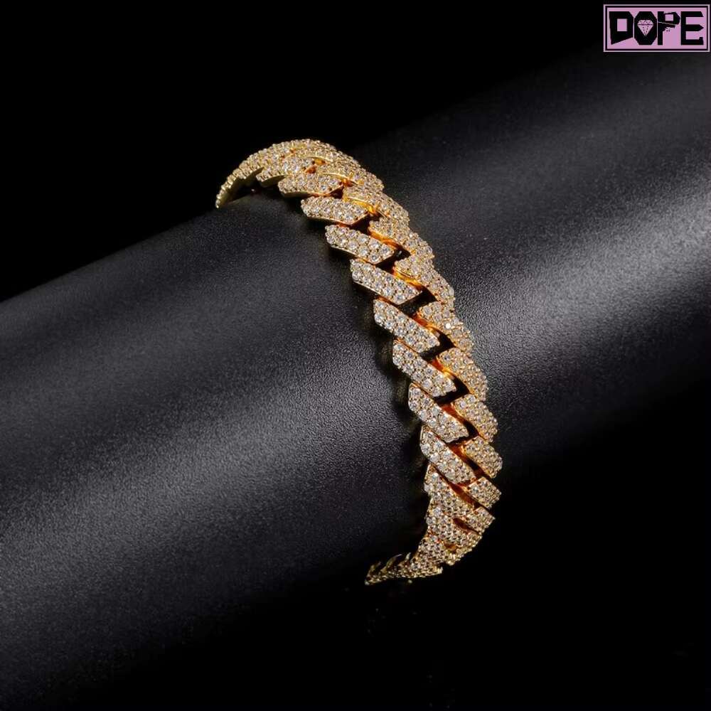 Custom HIgh Quality 2 Rows 13mm Moissanite Cuban Bracelet Men S925 D VVS Moissanite Cuban Link Bracelet