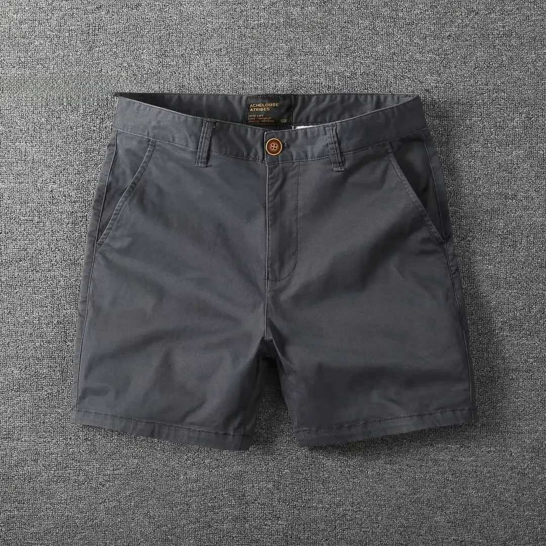 Mens casual cotton shorts summer solid color slim fit loose fit one-third long pants workwearXJ250407