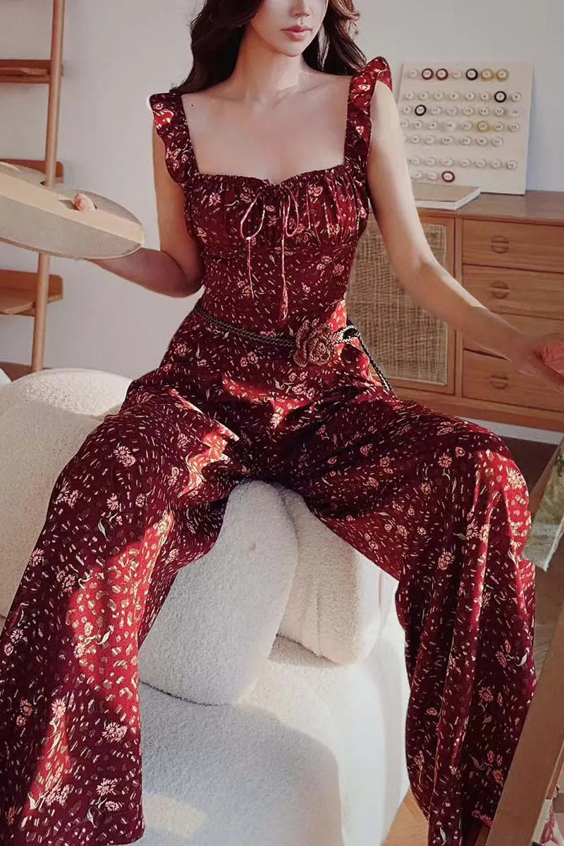 Spring Print Pants Draped Womens Casual Empire Leg Belt Floor Length Trouser Y2K DABUWAWA DM2ATR009 250407