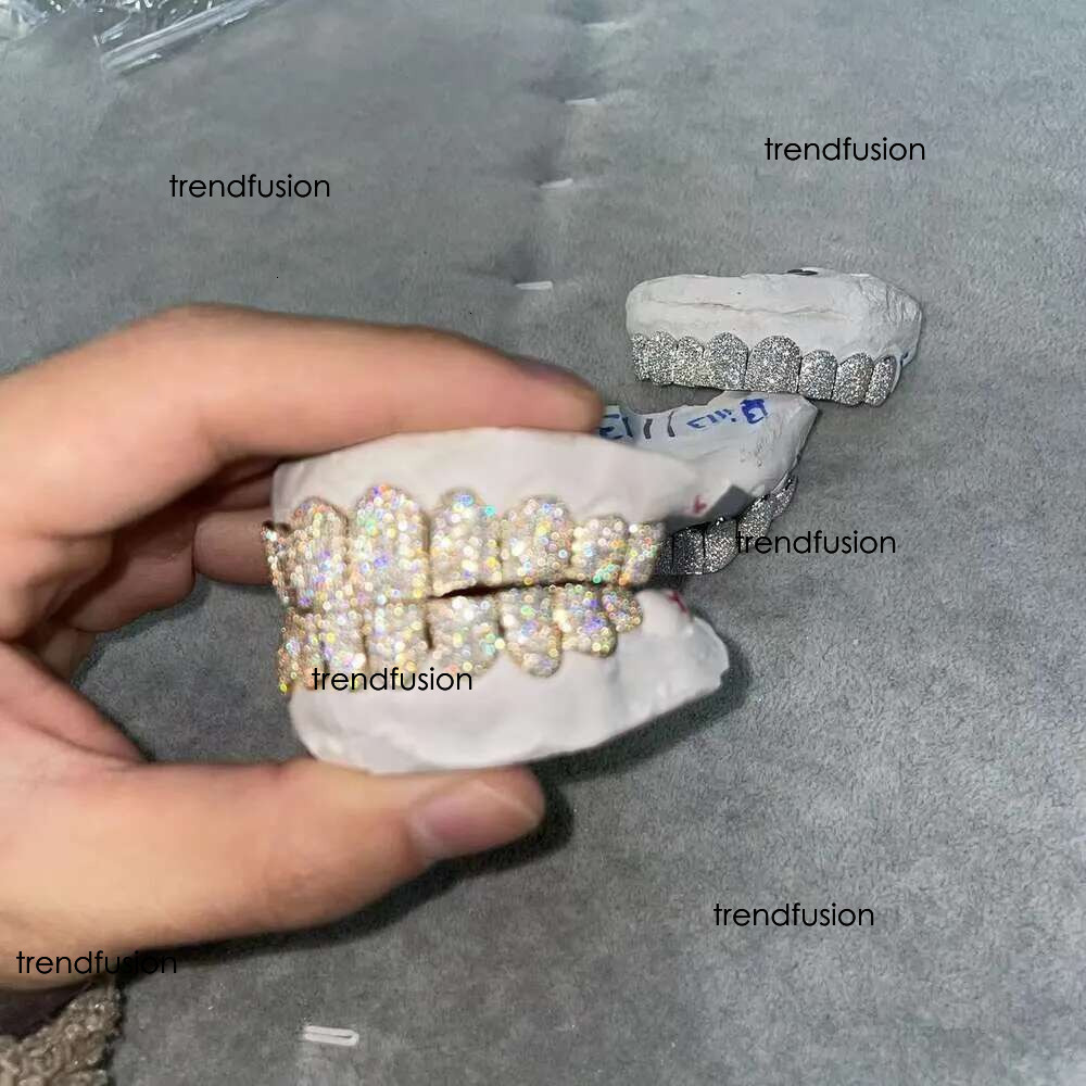 Custom Made Hip Hop Iced Out Sterg sier Jewelry Permanent Cut VVS Moissanite Dias Teeth Mouth Grillz