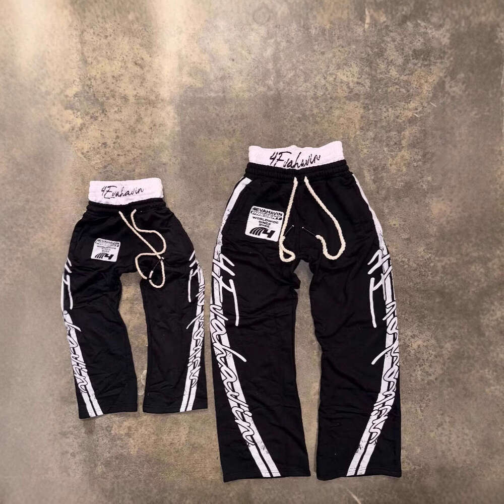 American hip-hop street style unisex double waisted design loose large three-dimensional printed casual pants