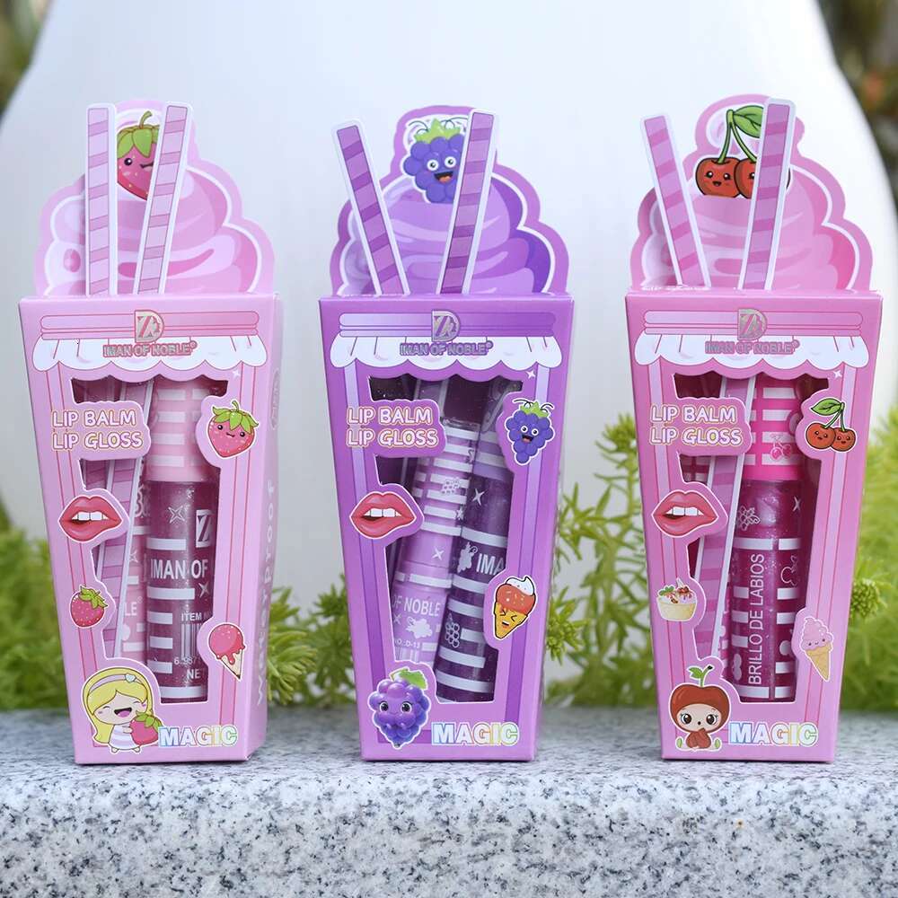 Cute Cartoon Shiny Oil Set Lip Gloss Girls Woman Waterproof Longlasting Natural Moisturizing Lips Makeup