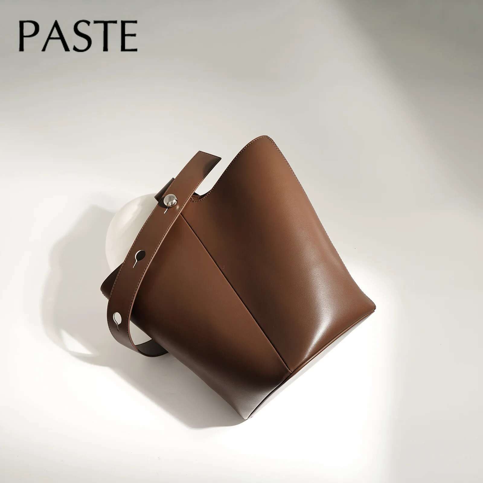 Vintage Large Capacity Tote Coffee Color Glossy Split Cow Leather Women Handbag Adjustable Handle Female Armpit Shoulder Bag