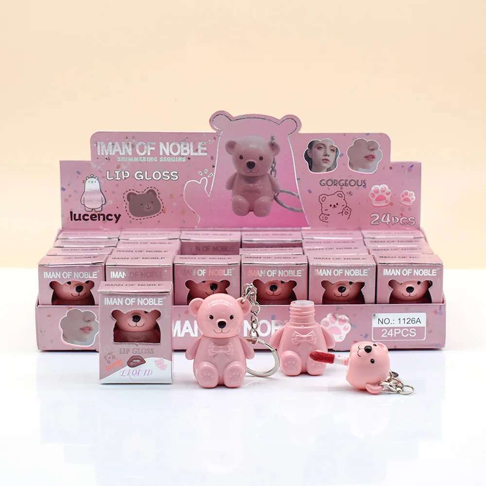 24Pcs Cute Bear Gloss 6 Colors Set Woman Longlasting Nonstick Lip Tints Lips Makeup Bulk Wholesale
