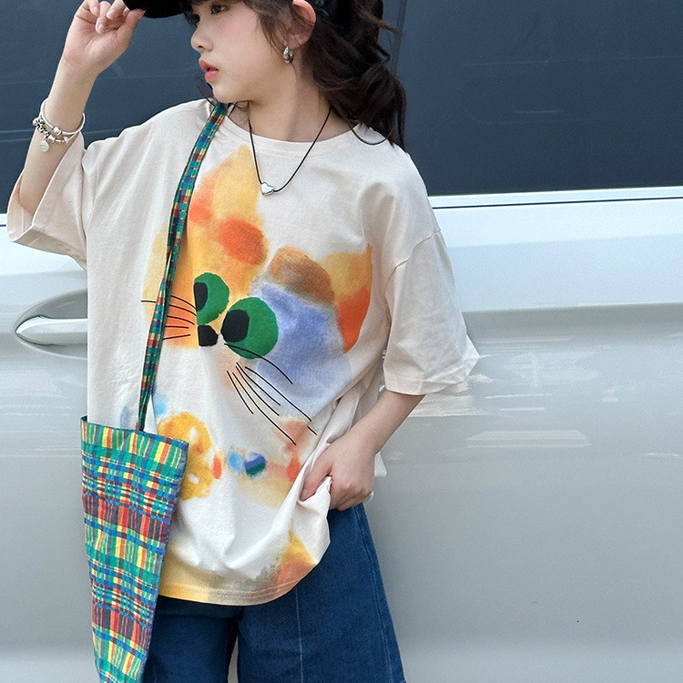 Ddmyshoesvip Girls Short Sleeved T Shirt New Big Style Western Style Cartoon Top Children S Korean Version Fashionable Summer Outfit