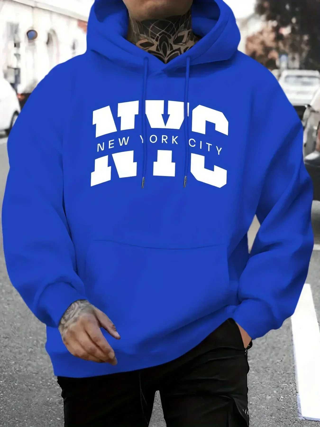 Mens New York letter printed hoodie with casual drawstring and pockets comfortable and practical long sleeved hoodie for autumn and winter W250408