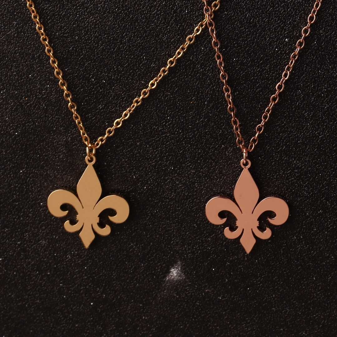 Stainless Steel Fleur De Lis Necklace Pendant Flower Lily Saint Nicholas Lotus Catholic French Royalty Necklace Women JewelryC250407