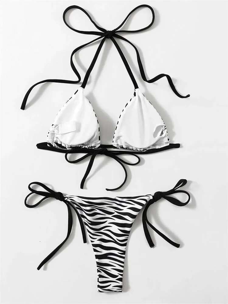 Dongdumaoyi Sexy Zebra Striped Bikini Women Halter Push Up Triangle Swimsuit Brazilian Summer Bathing Suit Micro Swimwear Swimming