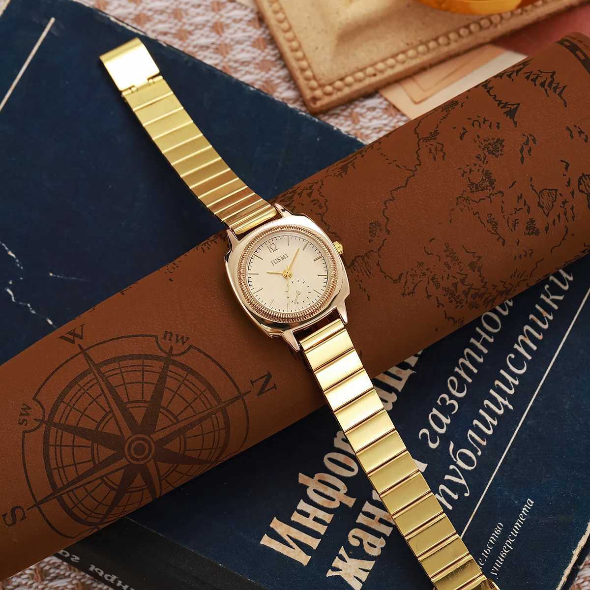Ladies new simple round steel strap quartz watch fashionable and universal birthday giftT250408