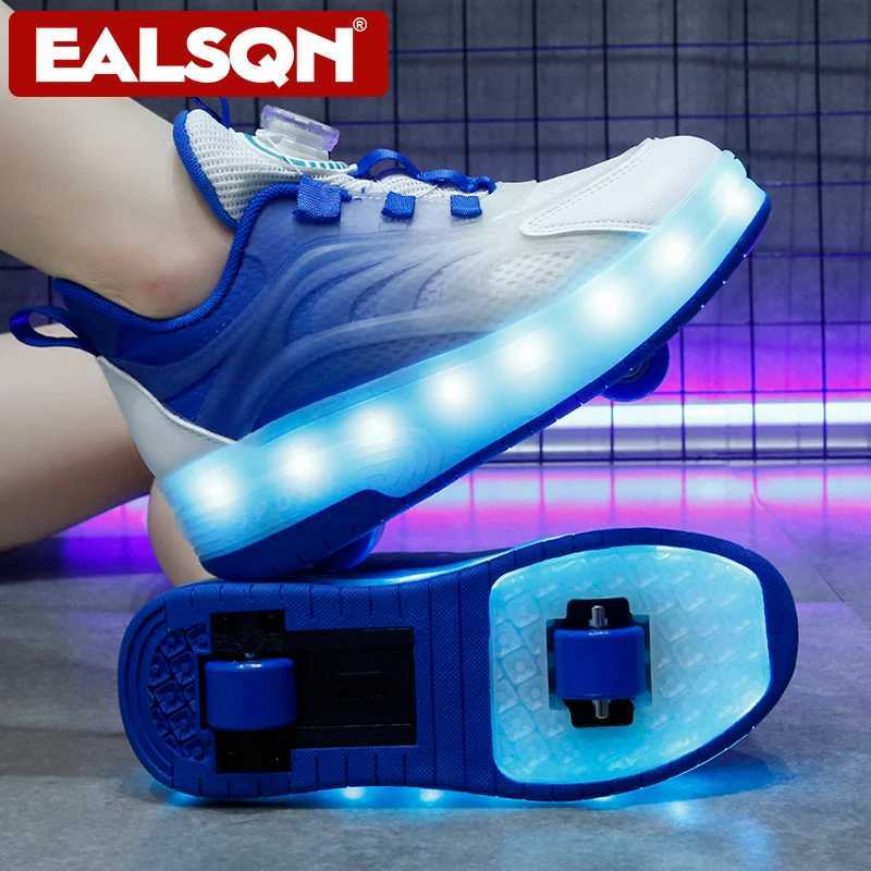 Childrens sports shoes boys and girls LED light wheels outdoor parkour roller skating shoes sports USB charging luminous casual shoes W250407